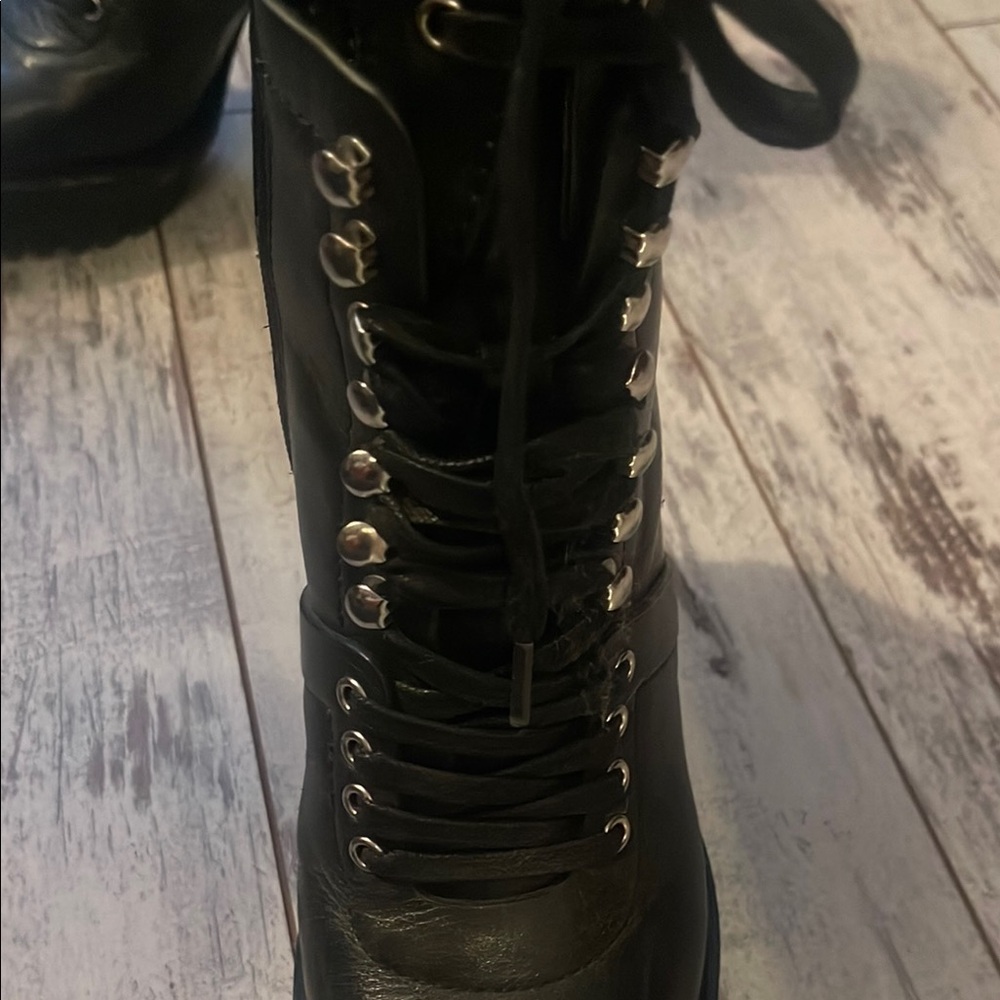 Vince Camuto Black Combat Boots with Mid-Calf Height and Thick Soles - Picture 3 of 4